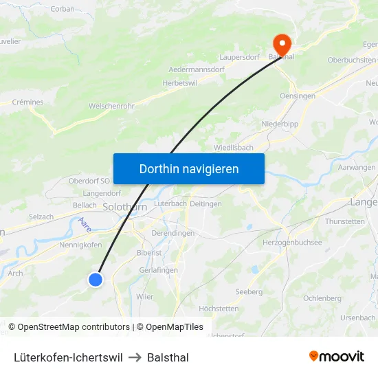 Lüterkofen-Ichertswil to Balsthal map