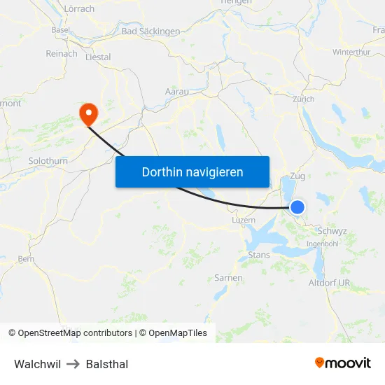 Walchwil to Balsthal map