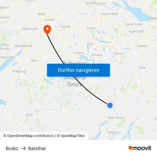 Bodio to Balsthal map