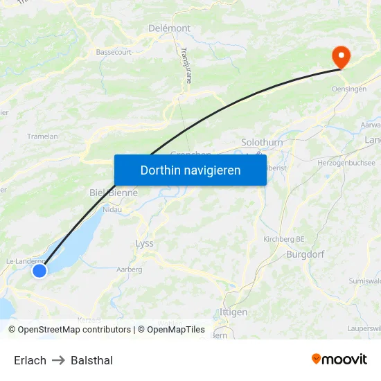Erlach to Balsthal map