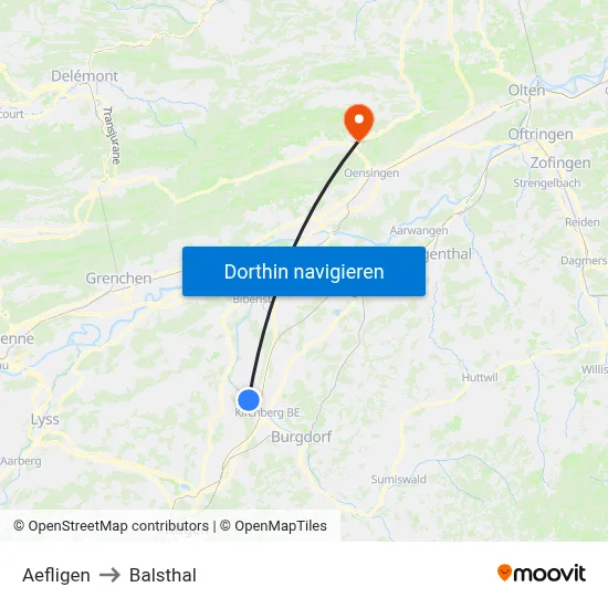 Aefligen to Balsthal map