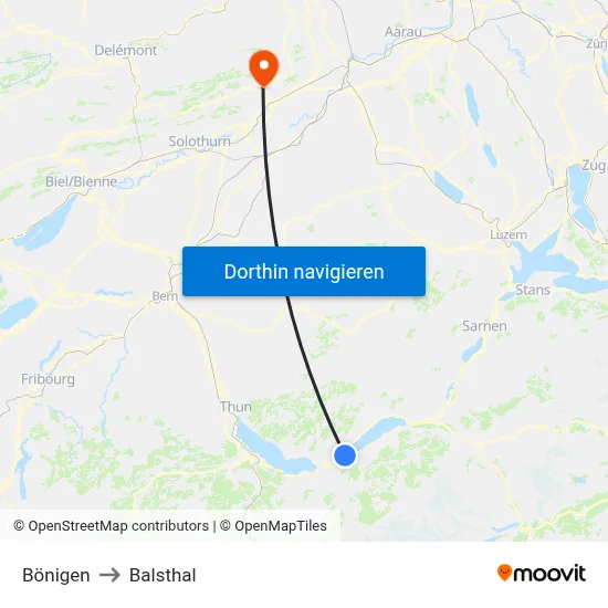 Bönigen to Balsthal map