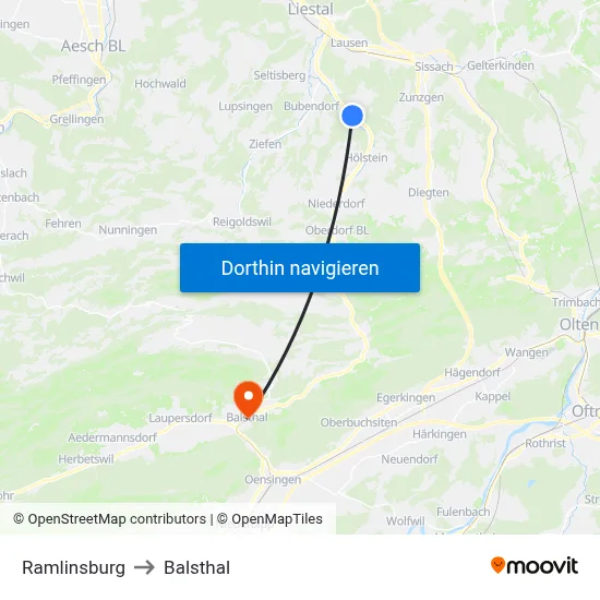 Ramlinsburg to Balsthal map