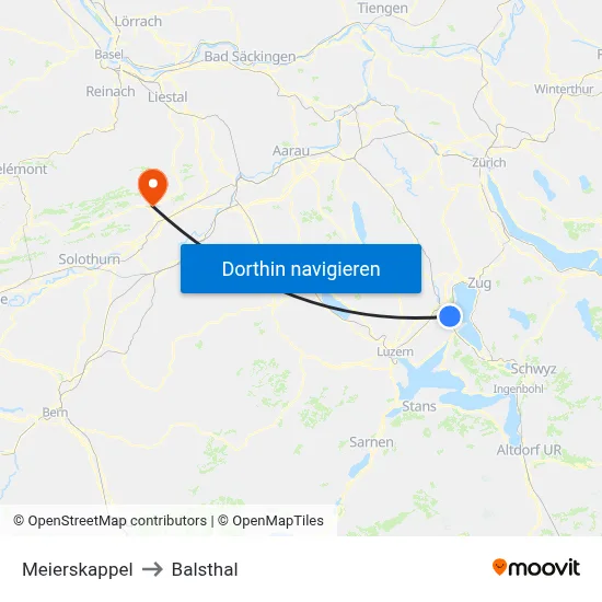 Meierskappel to Balsthal map