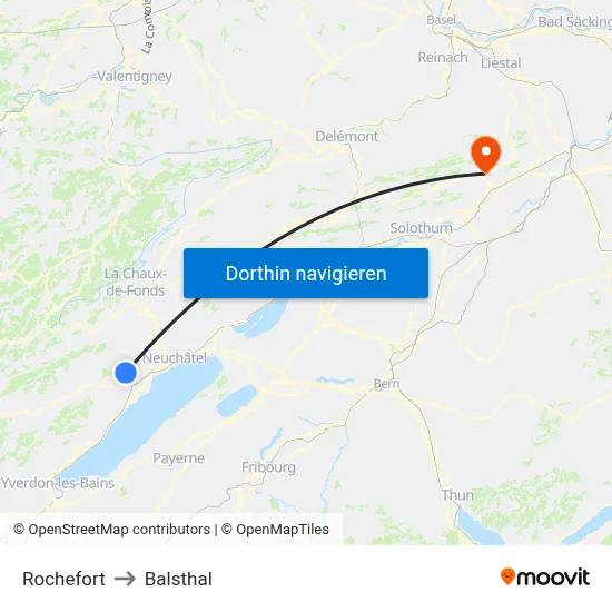 Rochefort to Balsthal map