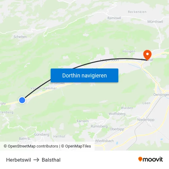 Herbetswil to Balsthal map