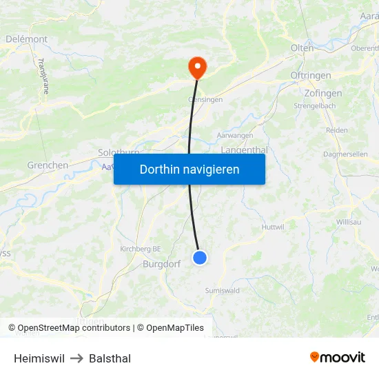 Heimiswil to Balsthal map