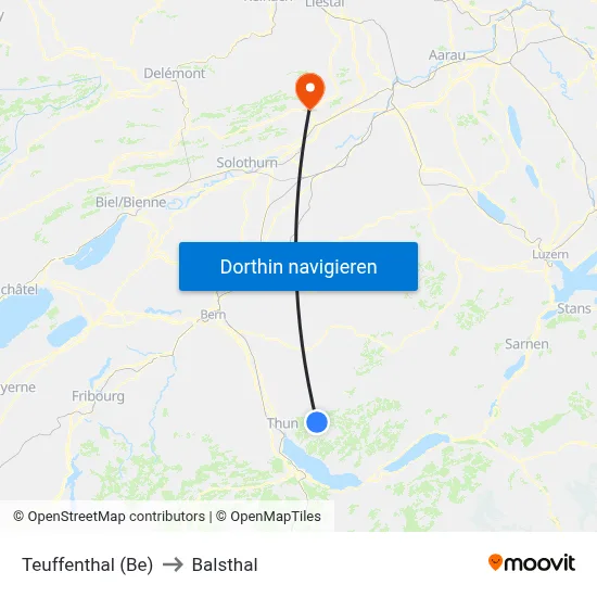 Teuffenthal (Be) to Balsthal map