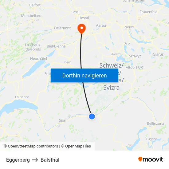 Eggerberg to Balsthal map