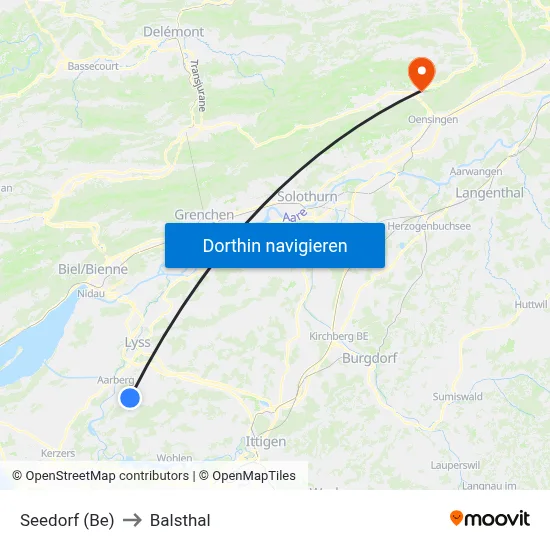 Seedorf (Be) to Balsthal map