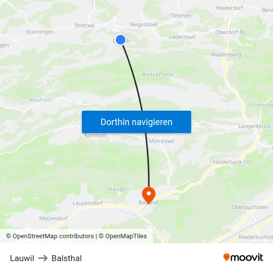 Lauwil to Balsthal map