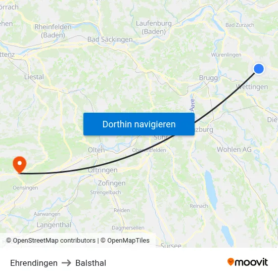 Ehrendingen to Balsthal map