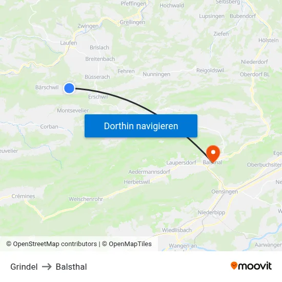 Grindel to Balsthal map