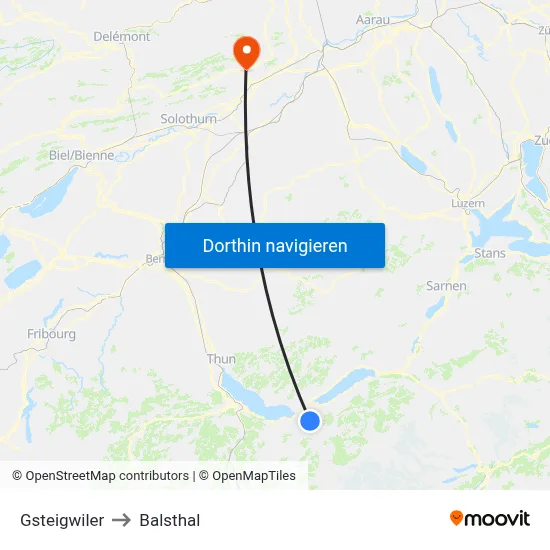Gsteigwiler to Balsthal map