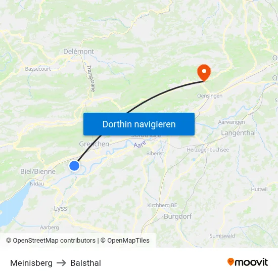 Meinisberg to Balsthal map