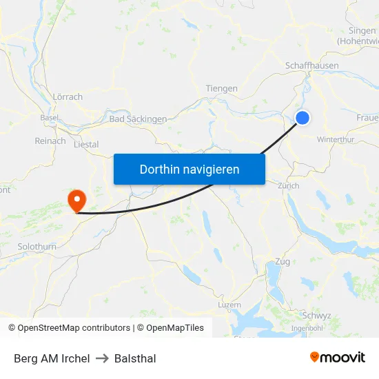Berg AM Irchel to Balsthal map