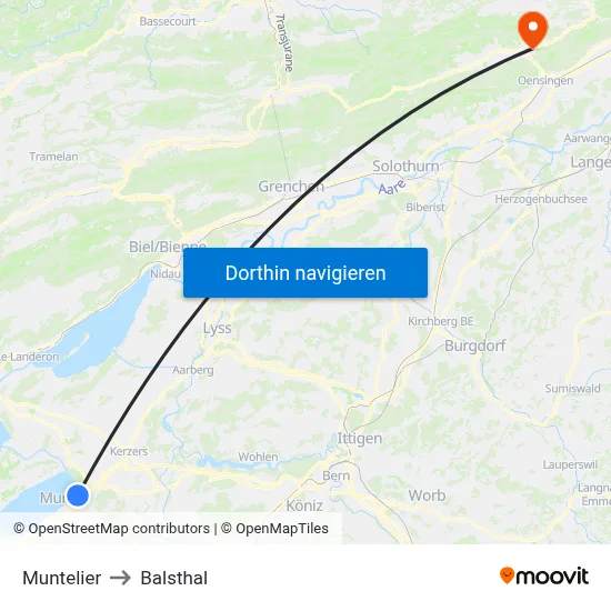 Muntelier to Balsthal map