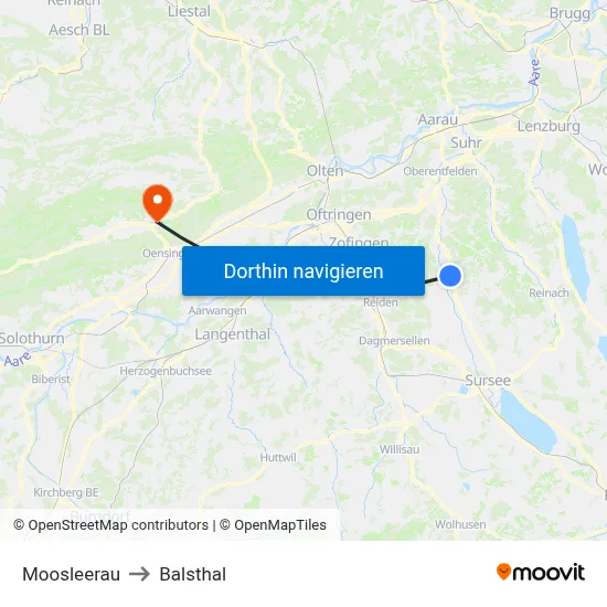 Moosleerau to Balsthal map