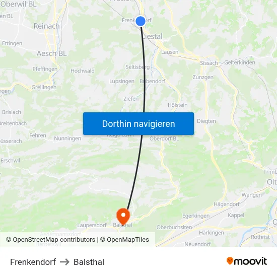 Frenkendorf to Balsthal map