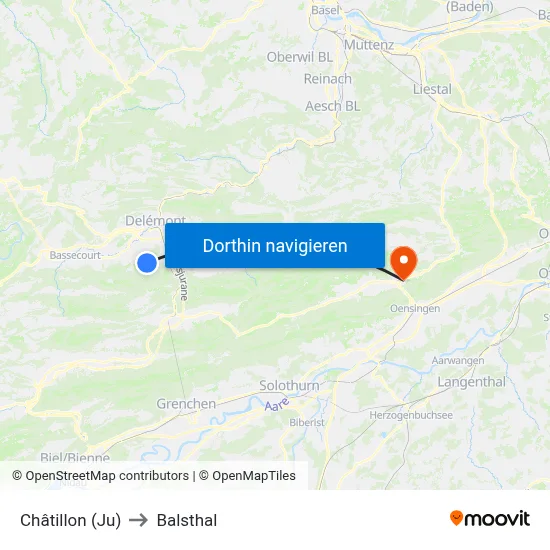 Châtillon (Ju) to Balsthal map
