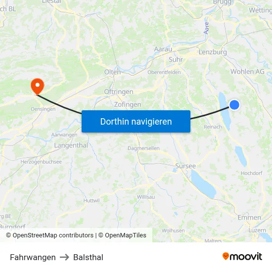 Fahrwangen to Balsthal map