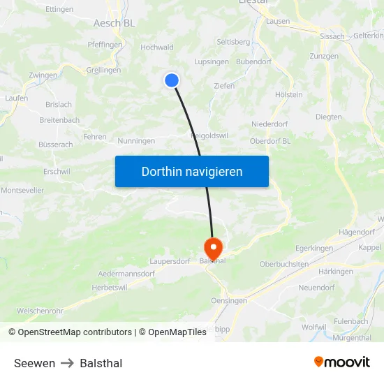 Seewen to Balsthal map