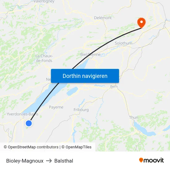 Bioley-Magnoux to Balsthal map