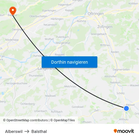 Alberswil to Balsthal map
