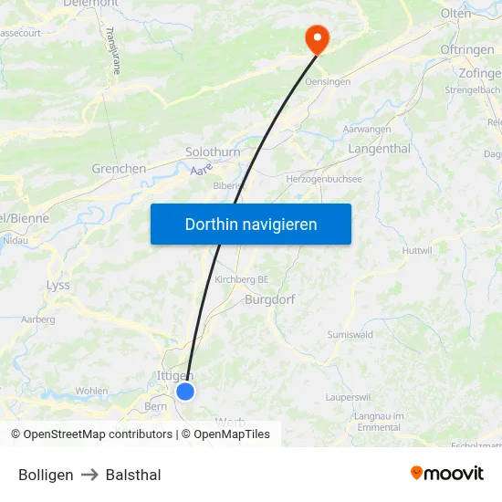 Bolligen to Balsthal map