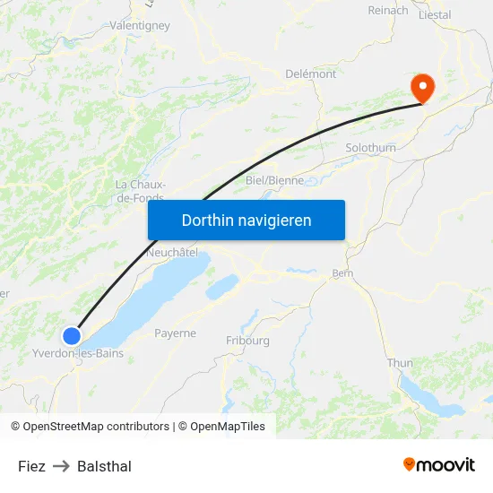 Fiez to Balsthal map