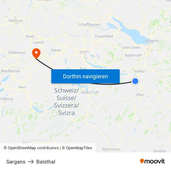 Sargans to Balsthal map