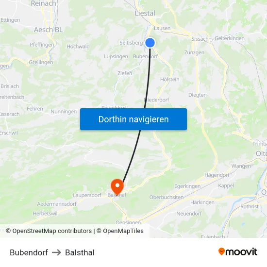 Bubendorf to Balsthal map