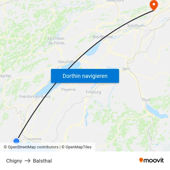 Chigny to Balsthal map