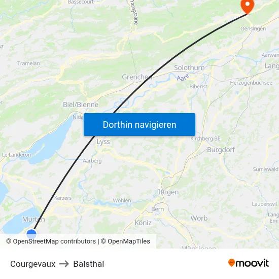 Courgevaux to Balsthal map