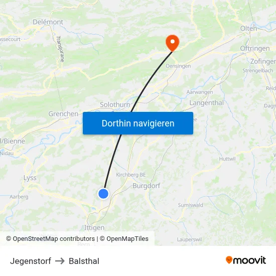 Jegenstorf to Balsthal map