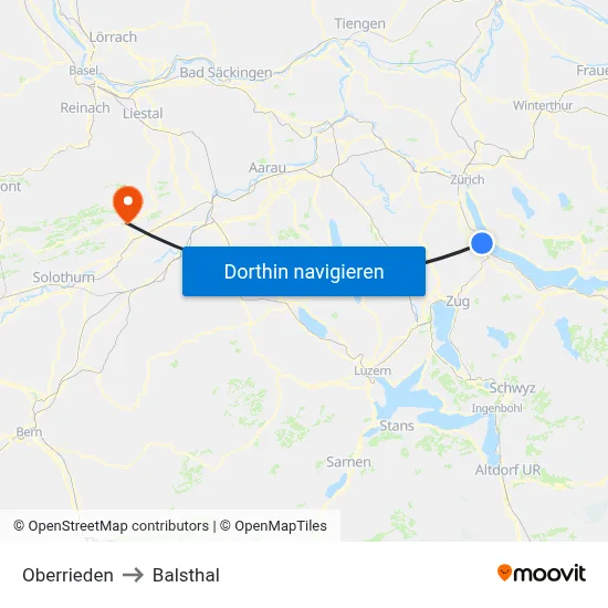 Oberrieden to Balsthal map
