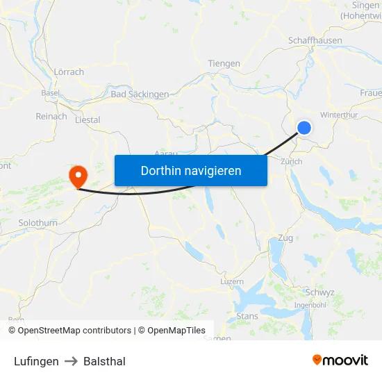 Lufingen to Balsthal map