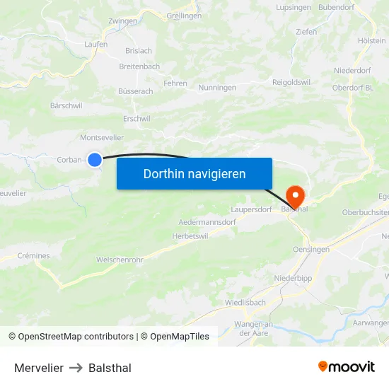 Mervelier to Balsthal map