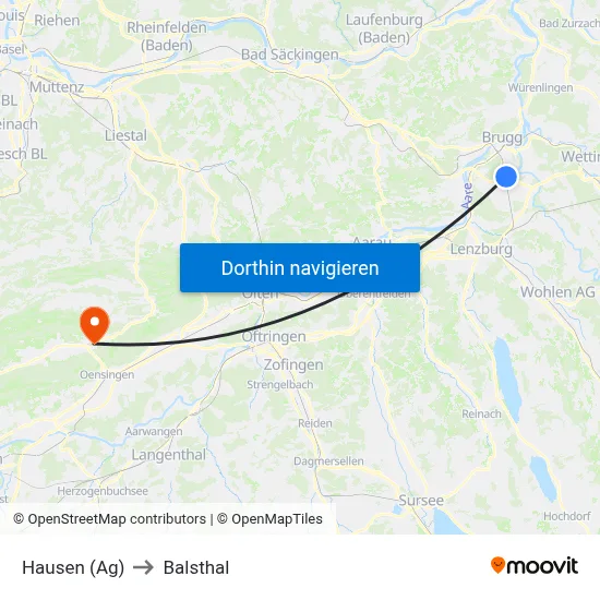 Hausen (Ag) to Balsthal map