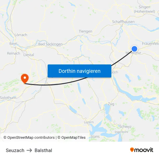 Seuzach to Balsthal map
