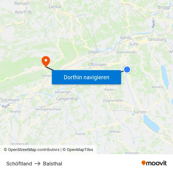 Schöftland to Balsthal map