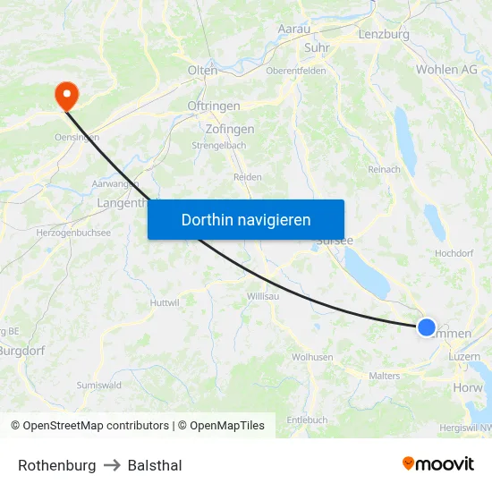Rothenburg to Balsthal map