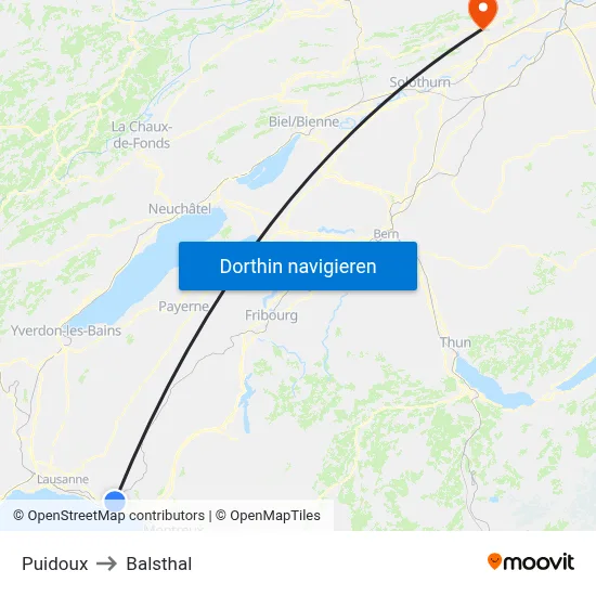Puidoux to Balsthal map