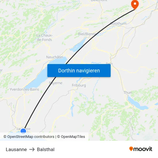 Lausanne to Balsthal map