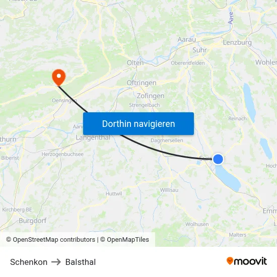 Schenkon to Balsthal map