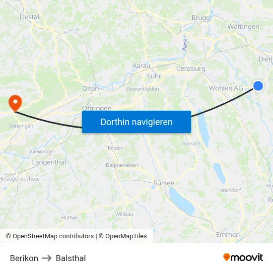 Berikon to Balsthal map