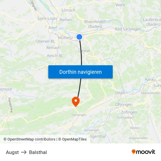 Augst to Balsthal map