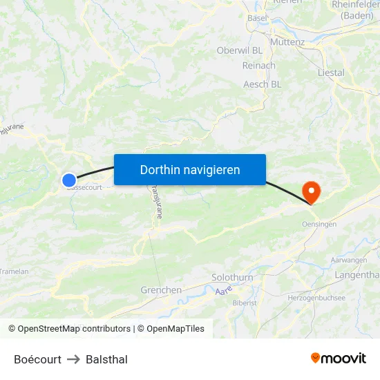Boécourt to Balsthal map
