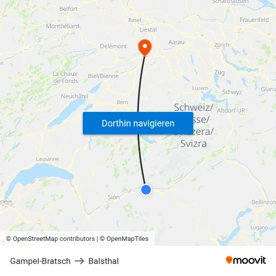 Gampel-Bratsch to Balsthal map
