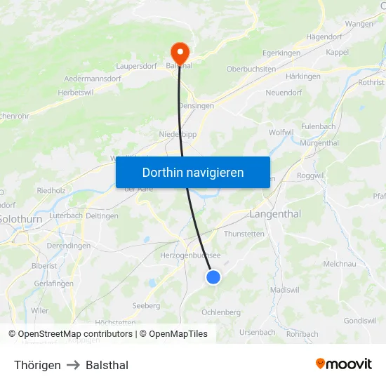 Thörigen to Balsthal map